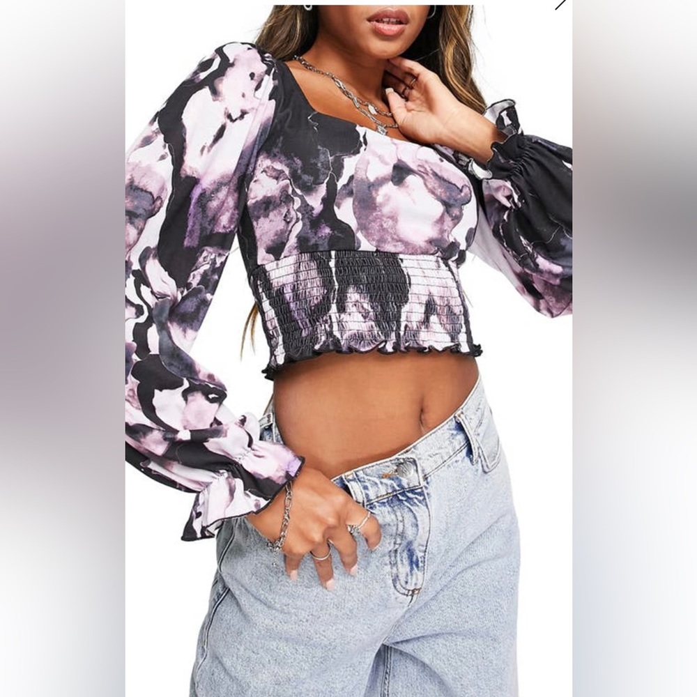 Topshop Square Necked Crop Top - Tie Dye - Size XS